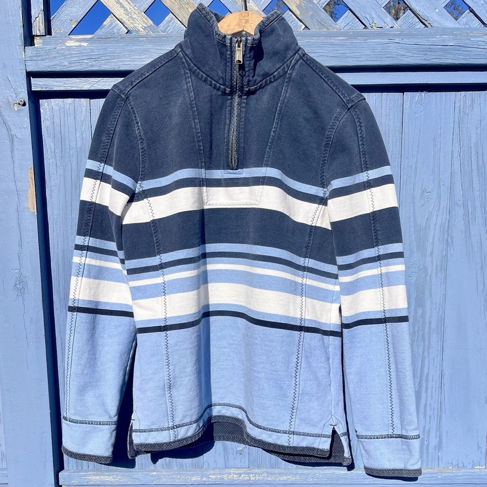 Fat Face XS Mens 1/4 Zip Jumper Blue White Stripes Airlie Pullover Sweater Heavy